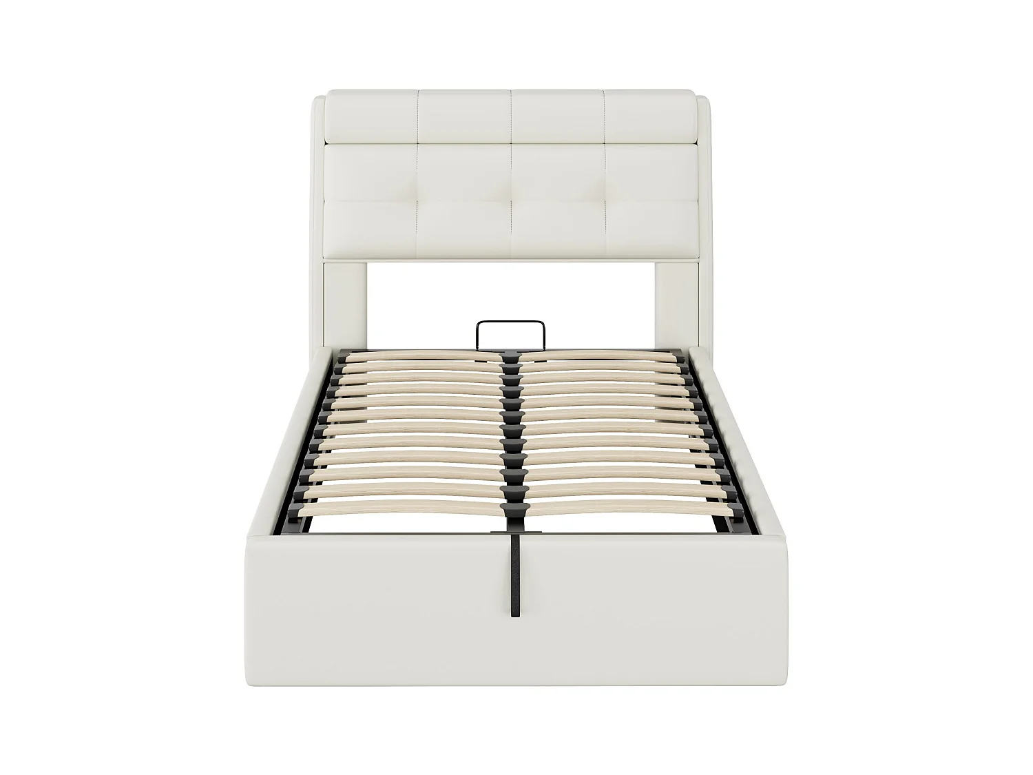 Lit rembourré élégant, 90×200 cm, blanc, avec échelle et rangement caché, cadre hydraulique, tête de lit intégrée