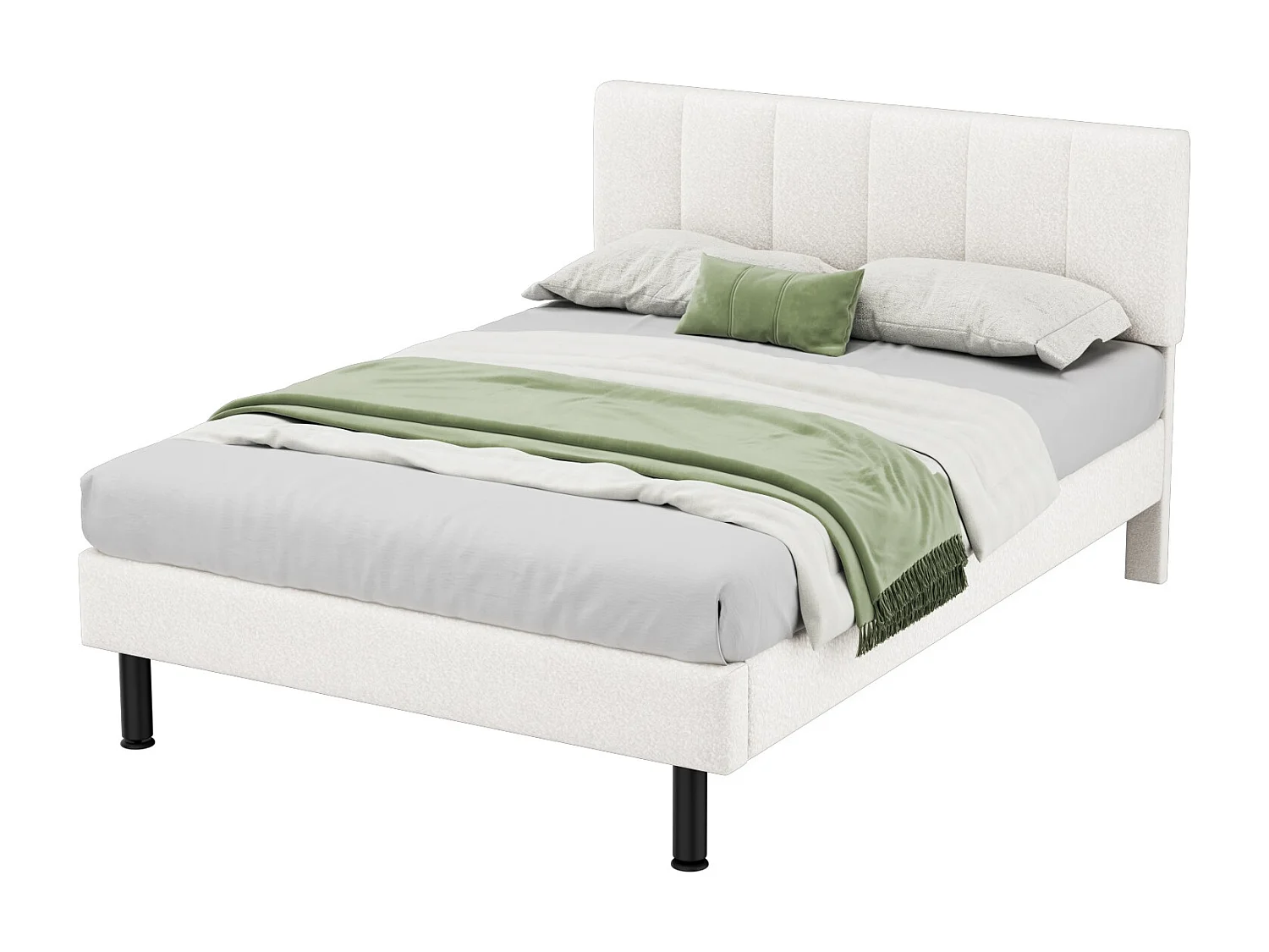 Lit en Sherpa beige 140×190 cm avec pieds en fer et design épuré, cadre à lattes inclus