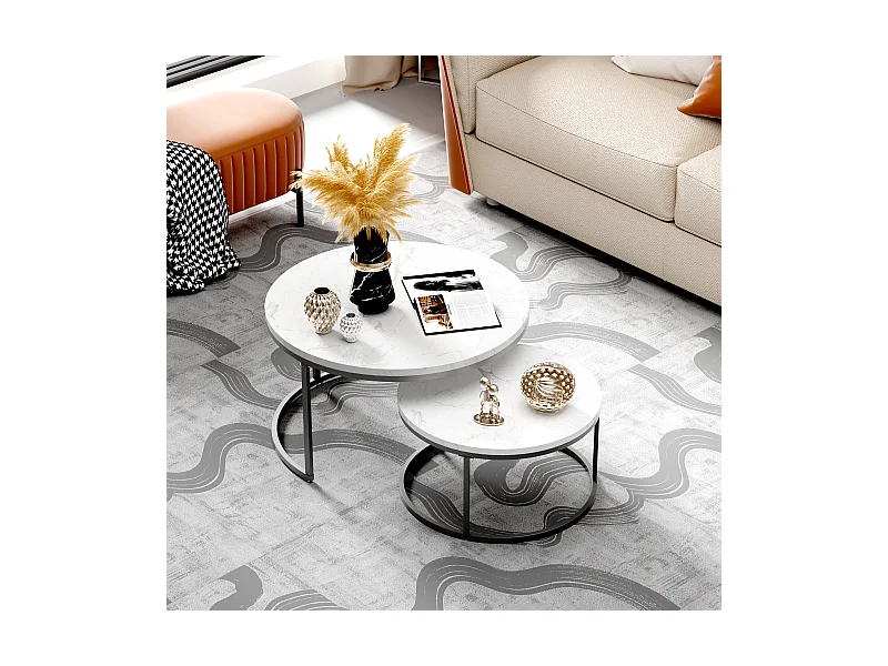 Tables basses gigognes 2 pièces avec cadre en métal stable et plateau MDF facile à nettoyer