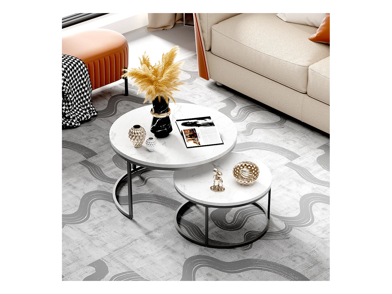 Tables basses gigognes 2 pièces avec cadre en métal stable et plateau MDF facile à nettoyer