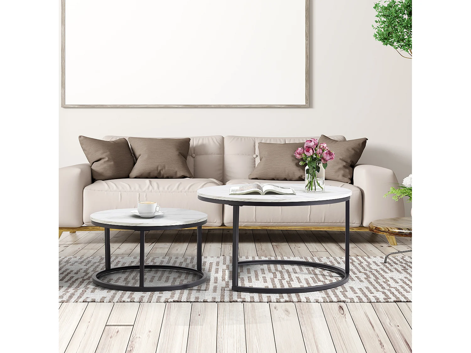 Tables basses gigognes 2 pièces avec cadre en métal stable et plateau MDF facile à nettoyer