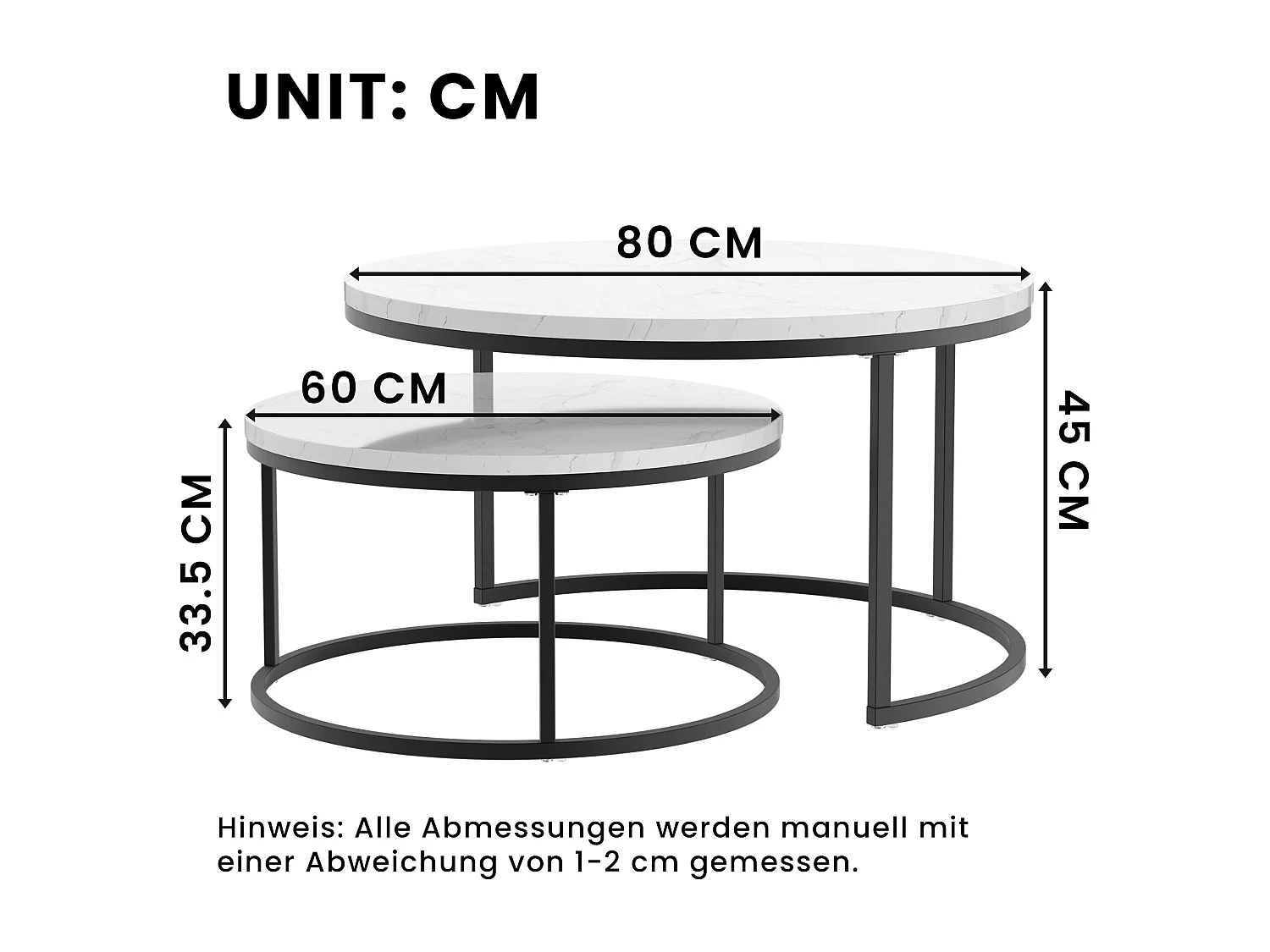 Tables basses gigognes 2 pièces avec cadre en métal stable et plateau MDF facile à nettoyer