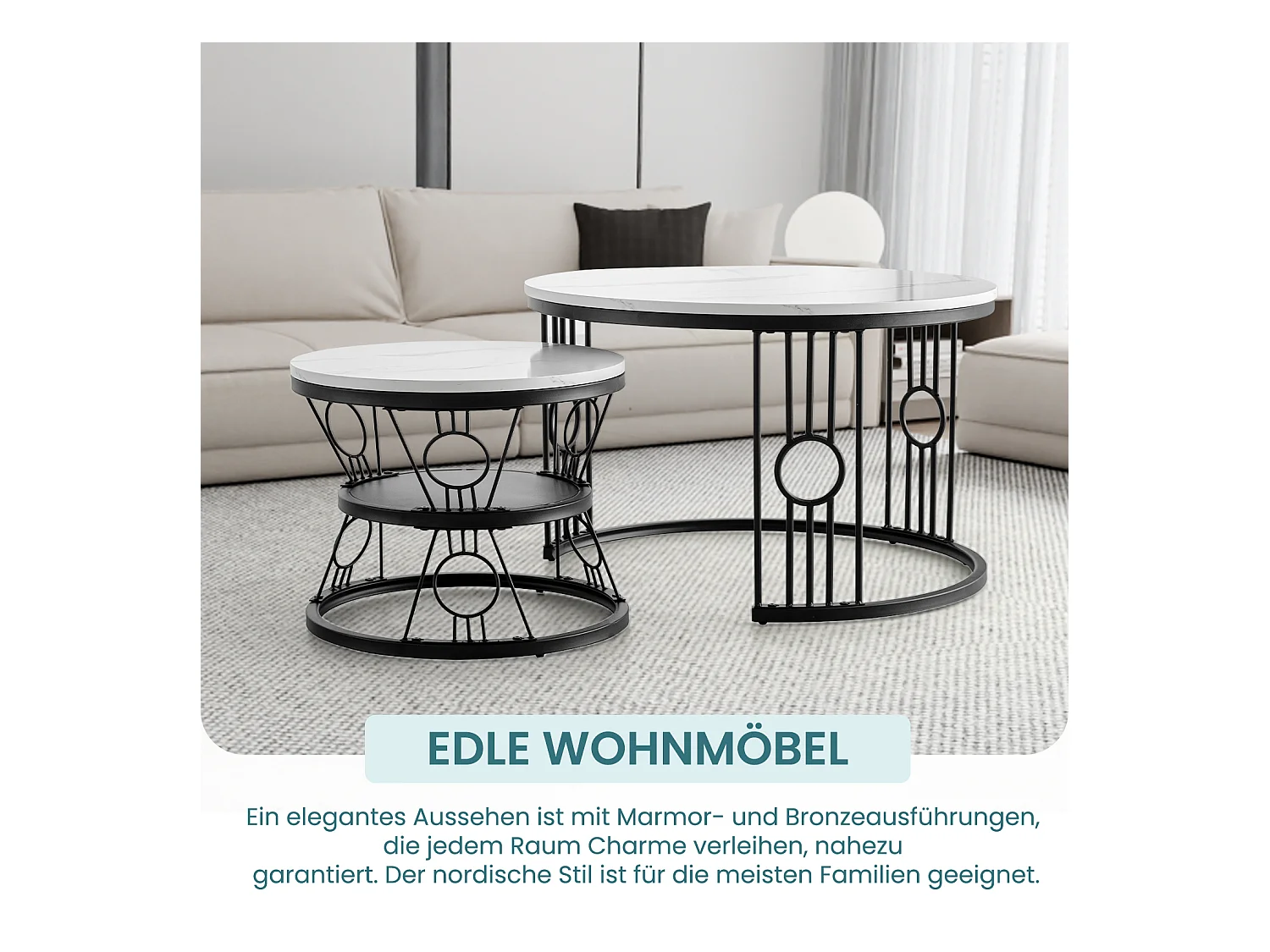 Table basse lot de 2 tables gigognes empilables avec cadre métallique stable noir