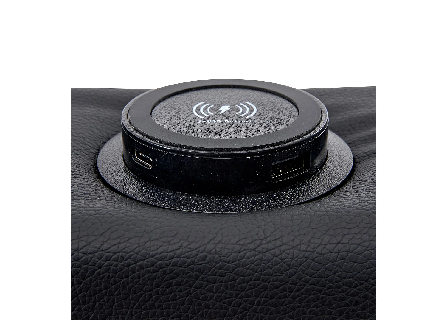 Lit rembourré 140 x 190 cm avec ports USB, éclairage LED et rangement, noir