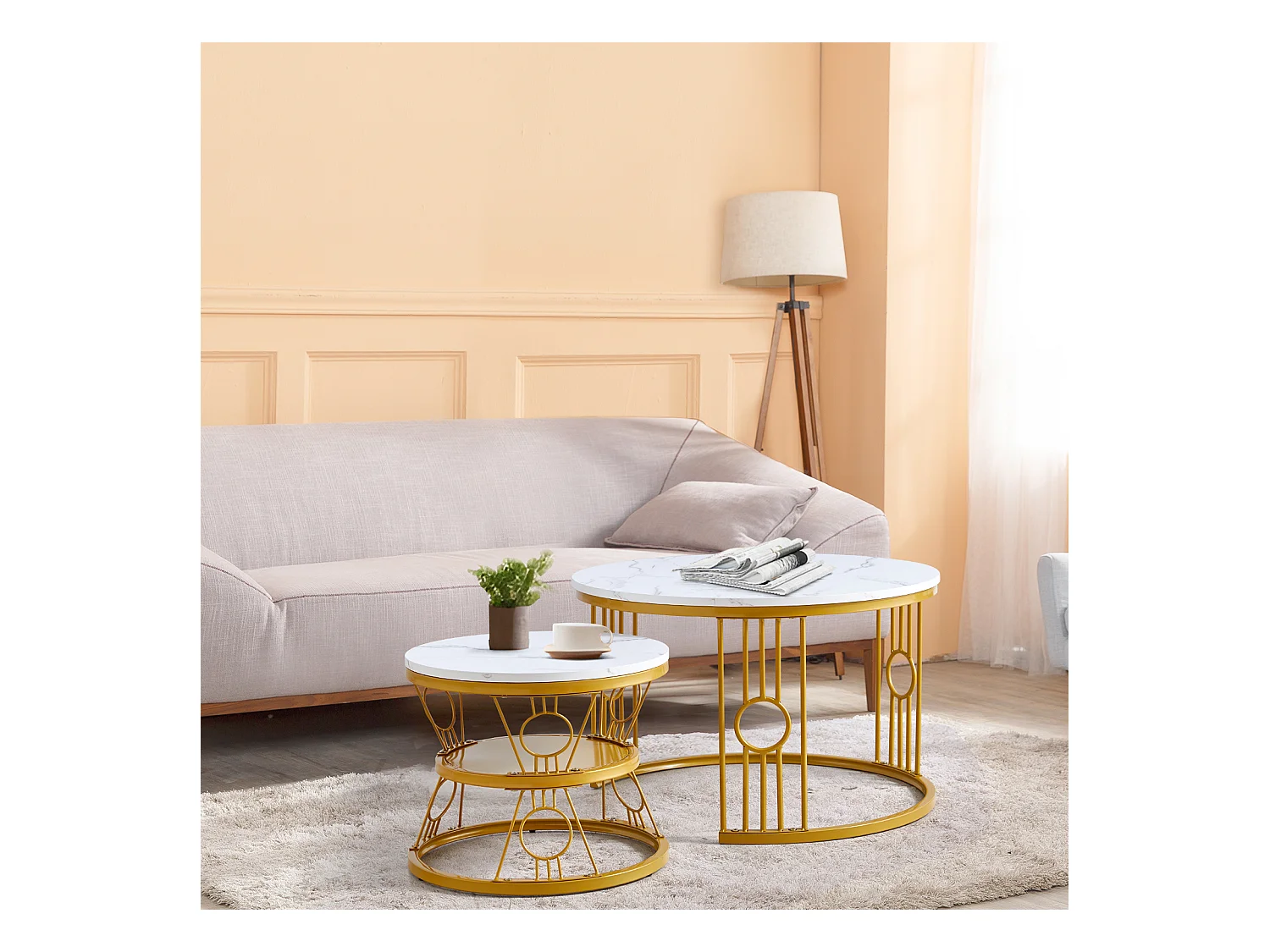 Table basse lot de 2 tables gigognes empilables avec cadre métallique stable