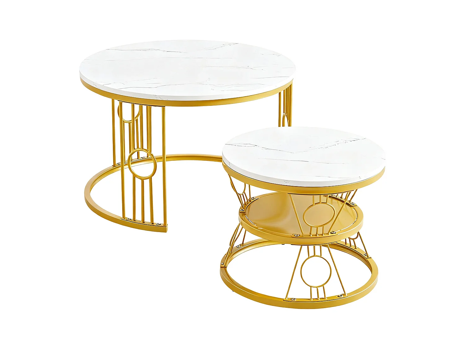 Table basse lot de 2 tables gigognes empilables avec cadre métallique stable