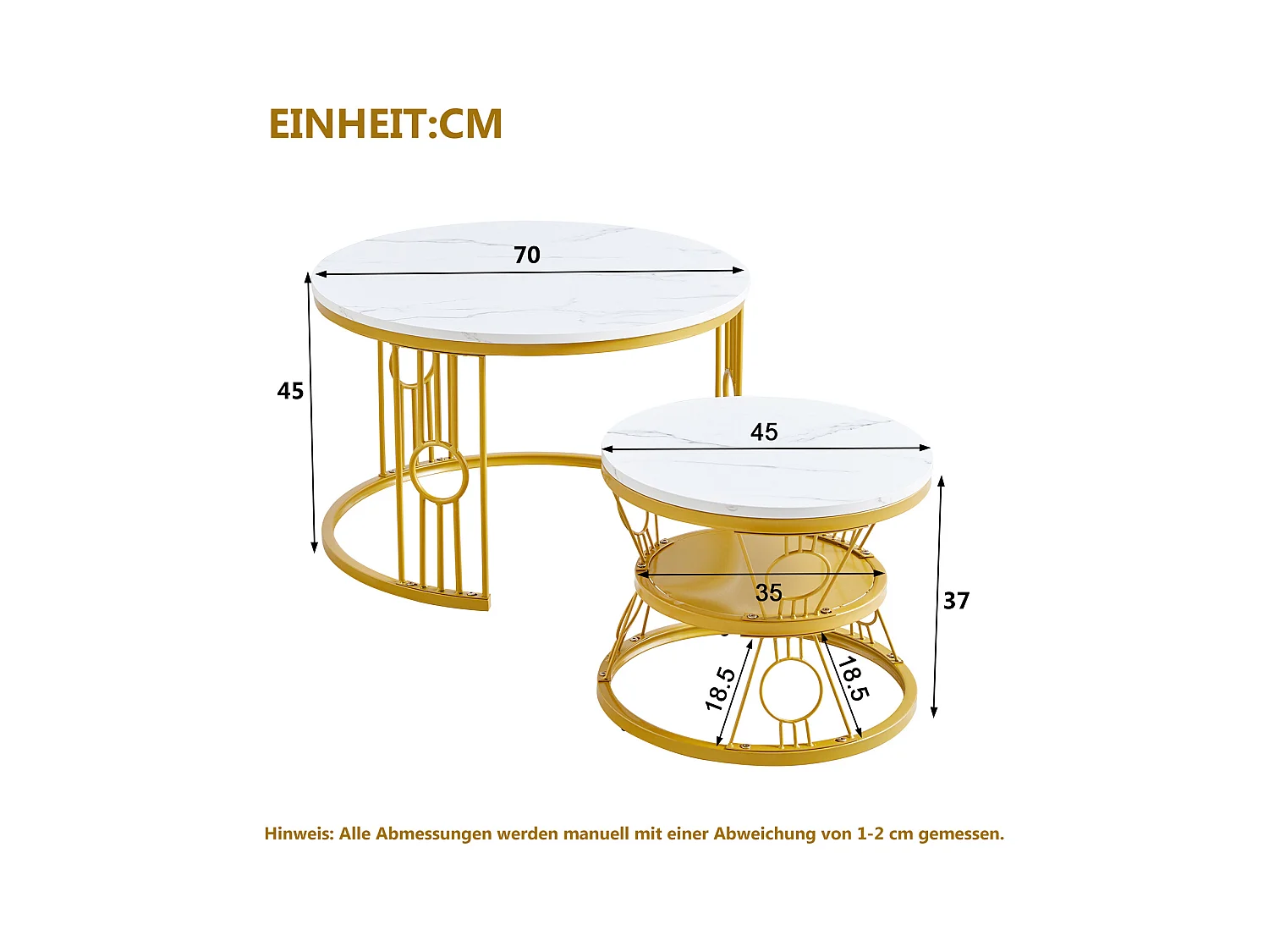 Table basse lot de 2 tables gigognes empilables avec cadre métallique stable