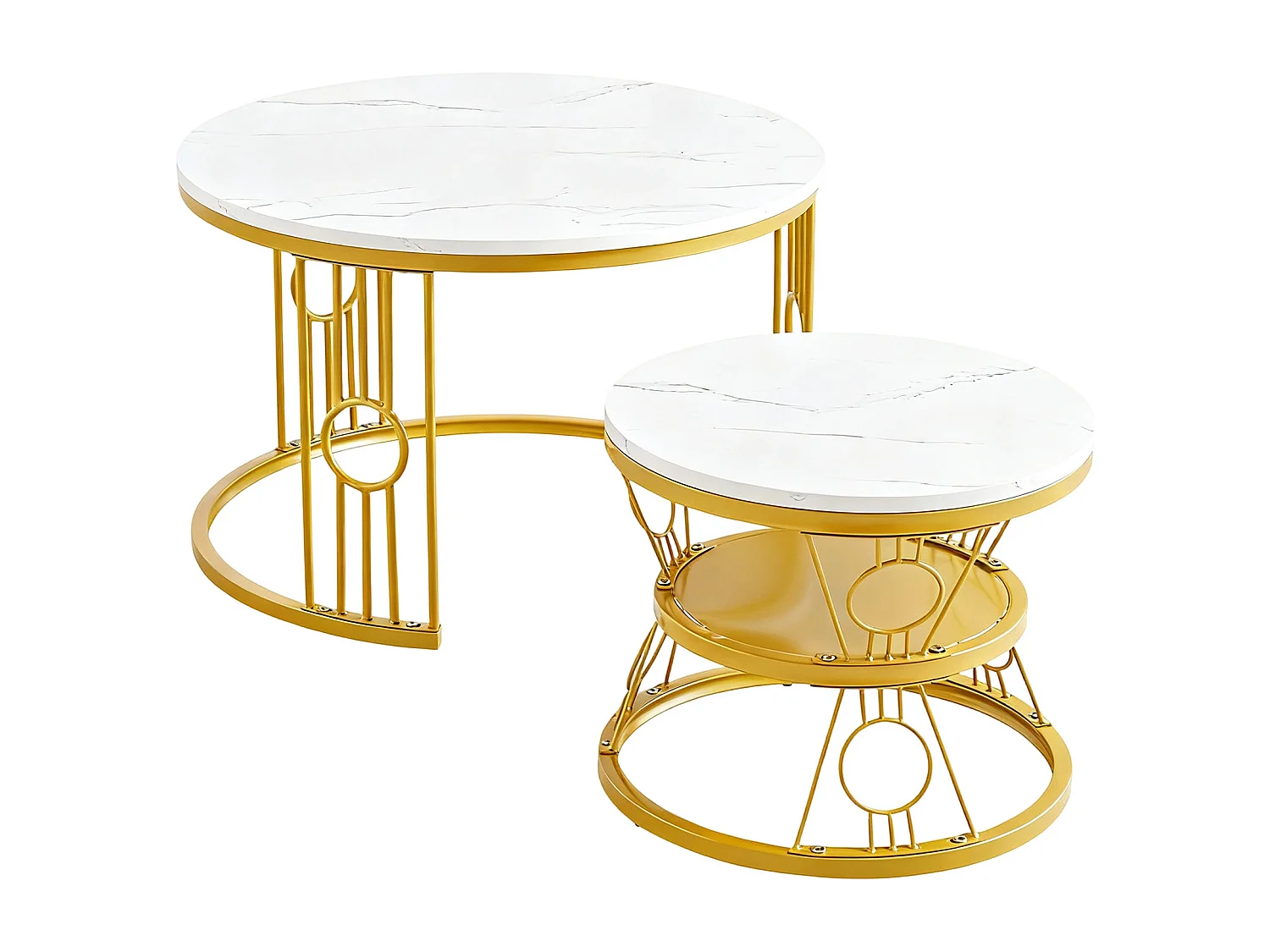 Table basse lot de 2 tables gigognes empilables avec cadre métallique stable