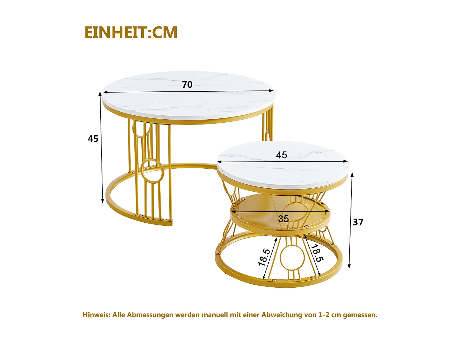 Table basse lot de 2 tables gigognes empilables avec cadre métallique stable