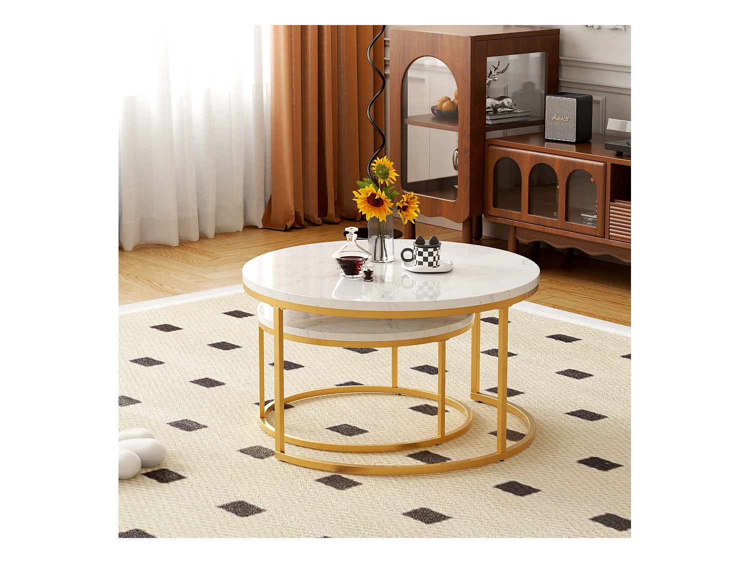 Tables basses gigognes 2 pièces au design élégant avec cadre en métal solide et plateau MDF facile à nettoyer