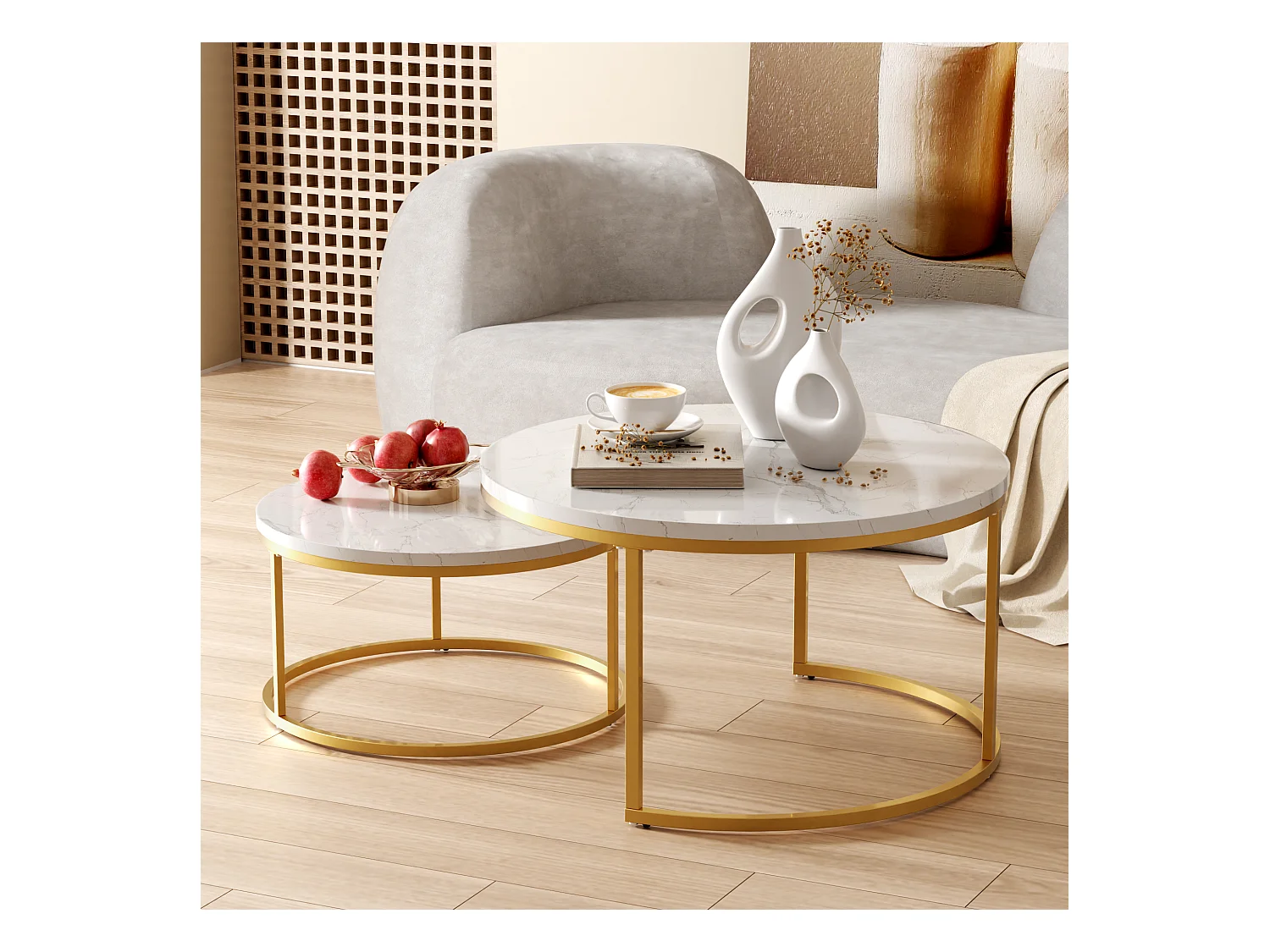 Tables basses gigognes 2 pièces au design élégant avec cadre en métal solide et plateau MDF facile à nettoyer