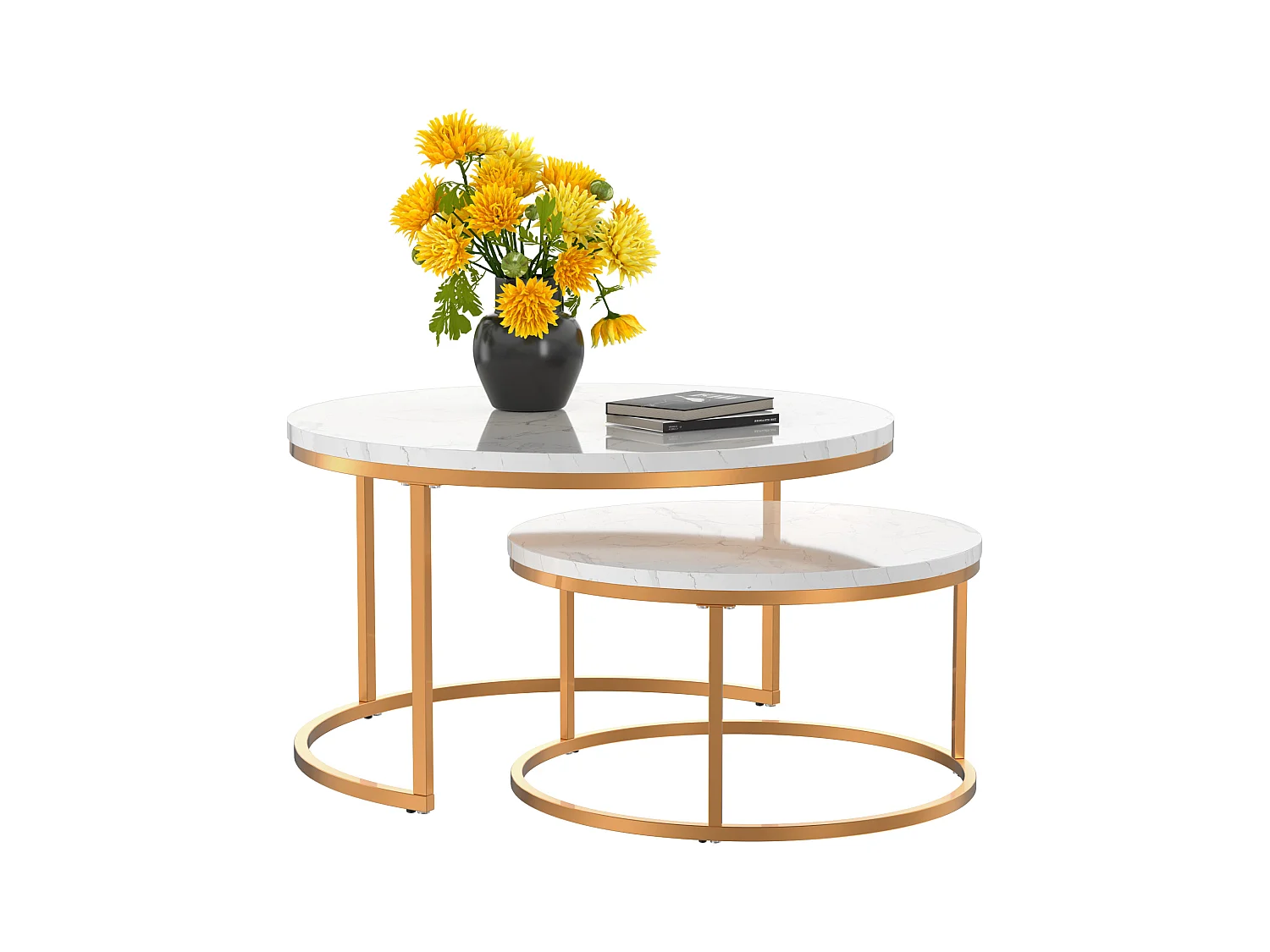 Tables basses gigognes 2 pièces au design élégant avec cadre en métal solide et plateau MDF facile à nettoyer