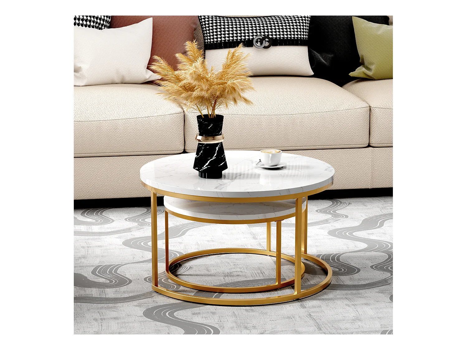 Tables basses gigognes 2 pièces au design élégant avec cadre en métal solide et plateau MDF facile à nettoyer