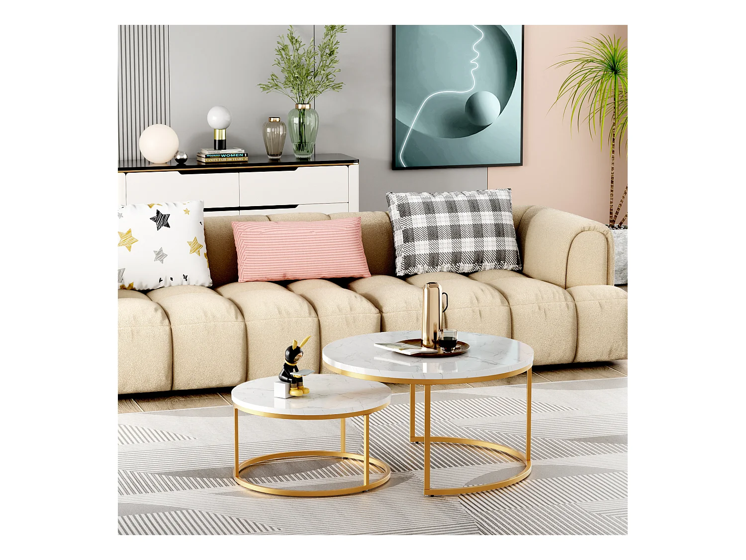 Tables basses gigognes 2 pièces au design élégant avec cadre en métal solide et plateau MDF facile à nettoyer