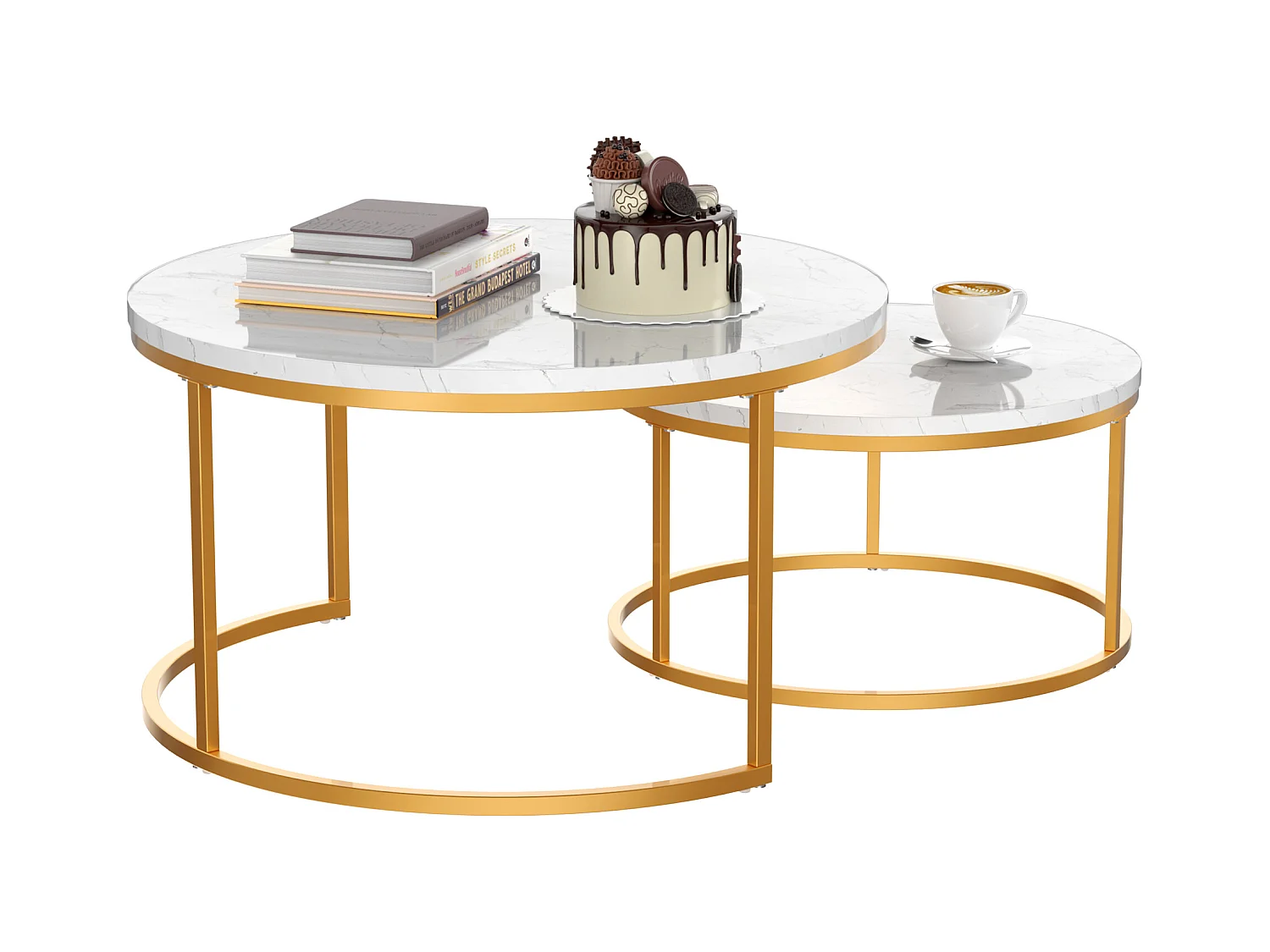 Tables basses gigognes 2 pièces au design élégant avec cadre en métal solide et plateau MDF facile à nettoyer