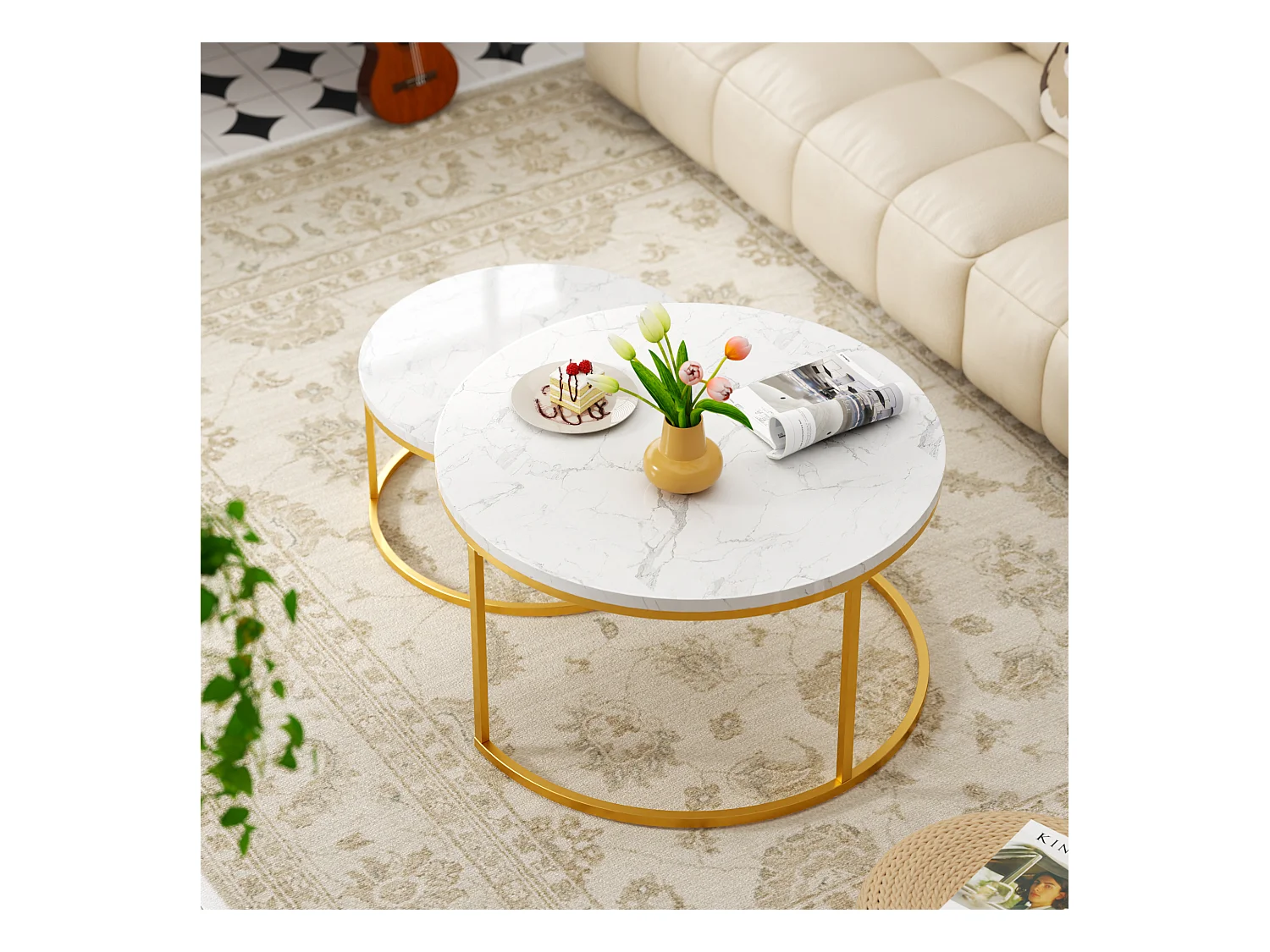 Tables basses gigognes 2 pièces au design élégant avec cadre en métal solide et plateau MDF facile à nettoyer