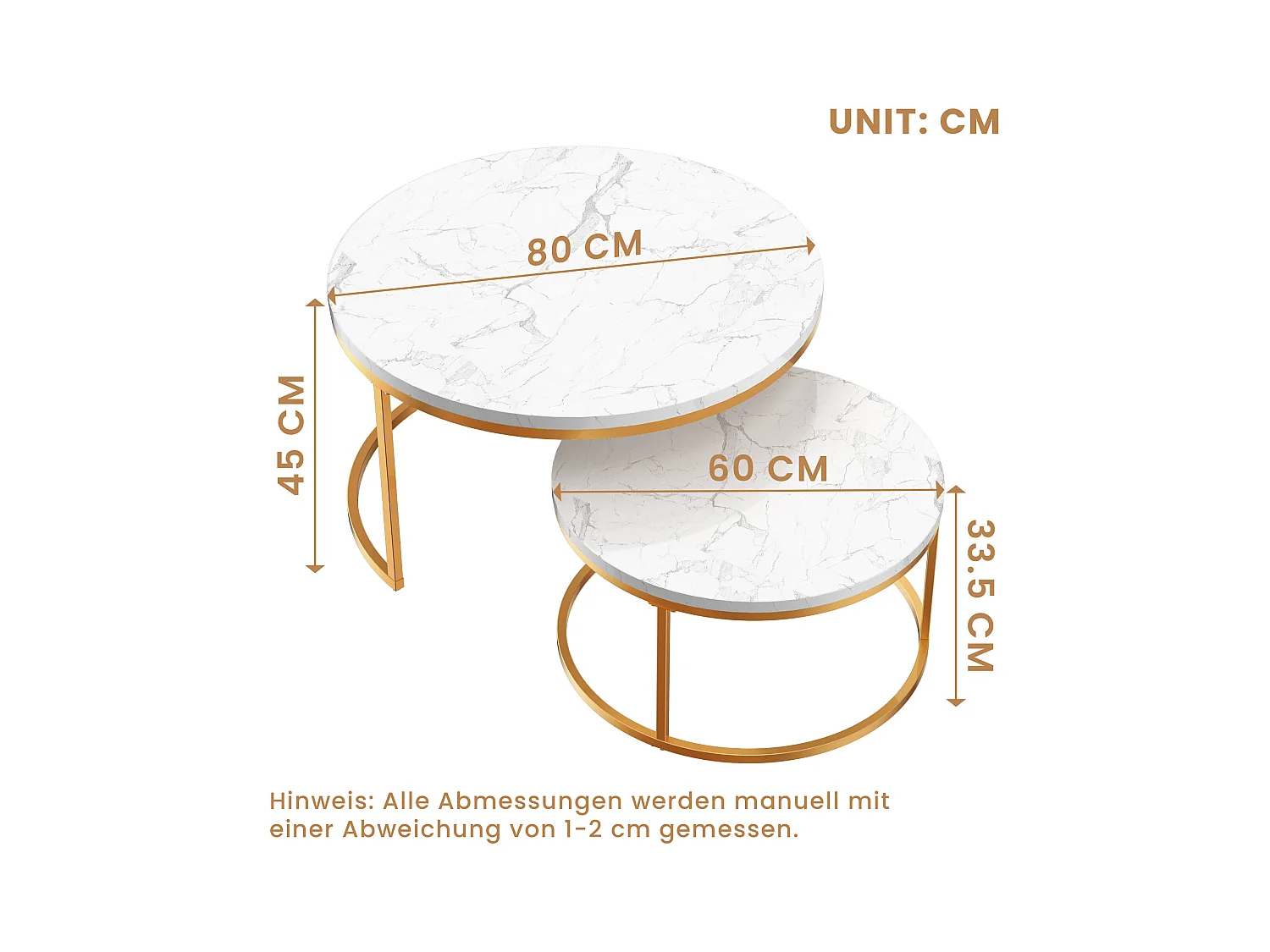 Tables basses gigognes 2 pièces au design élégant avec cadre en métal solide et plateau MDF facile à nettoyer