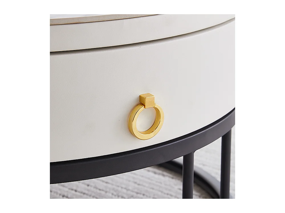 Tables basses rondes gigognes lot de 2 avec plateau en ardoise et tiroir, structure robuste