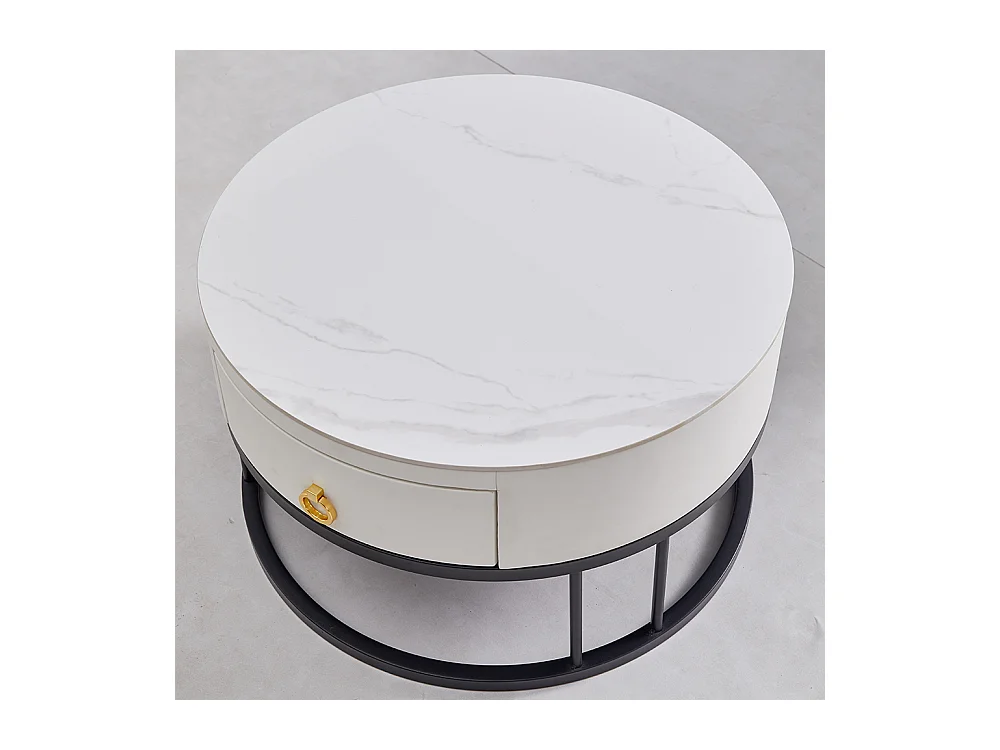 Tables basses rondes gigognes lot de 2 avec plateau en ardoise et tiroir, structure robuste