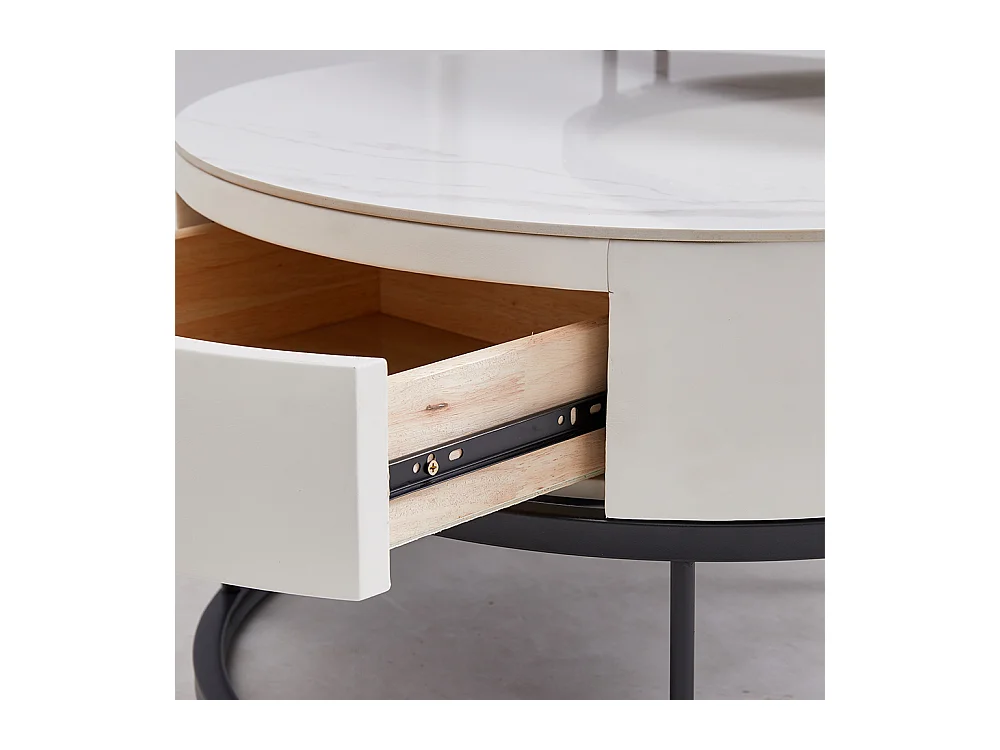 Tables basses rondes gigognes lot de 2 avec plateau en ardoise et tiroir, structure robuste