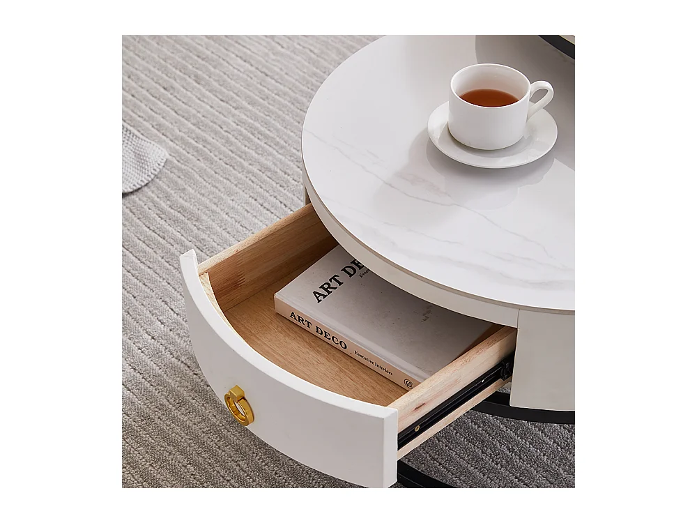 Tables basses rondes gigognes lot de 2 avec plateau en ardoise et tiroir, structure robuste