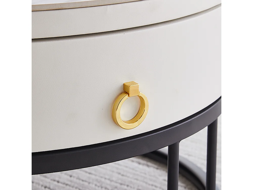 Tables basses rondes gigognes lot de 2 avec plateau en ardoise et tiroir, structure robuste