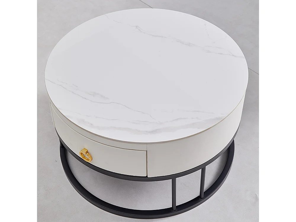 Tables basses rondes gigognes lot de 2 avec plateau en ardoise et tiroir, structure robuste