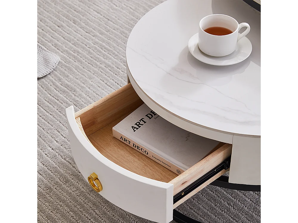 Tables basses rondes gigognes lot de 2 avec plateau en ardoise et tiroir, structure robuste