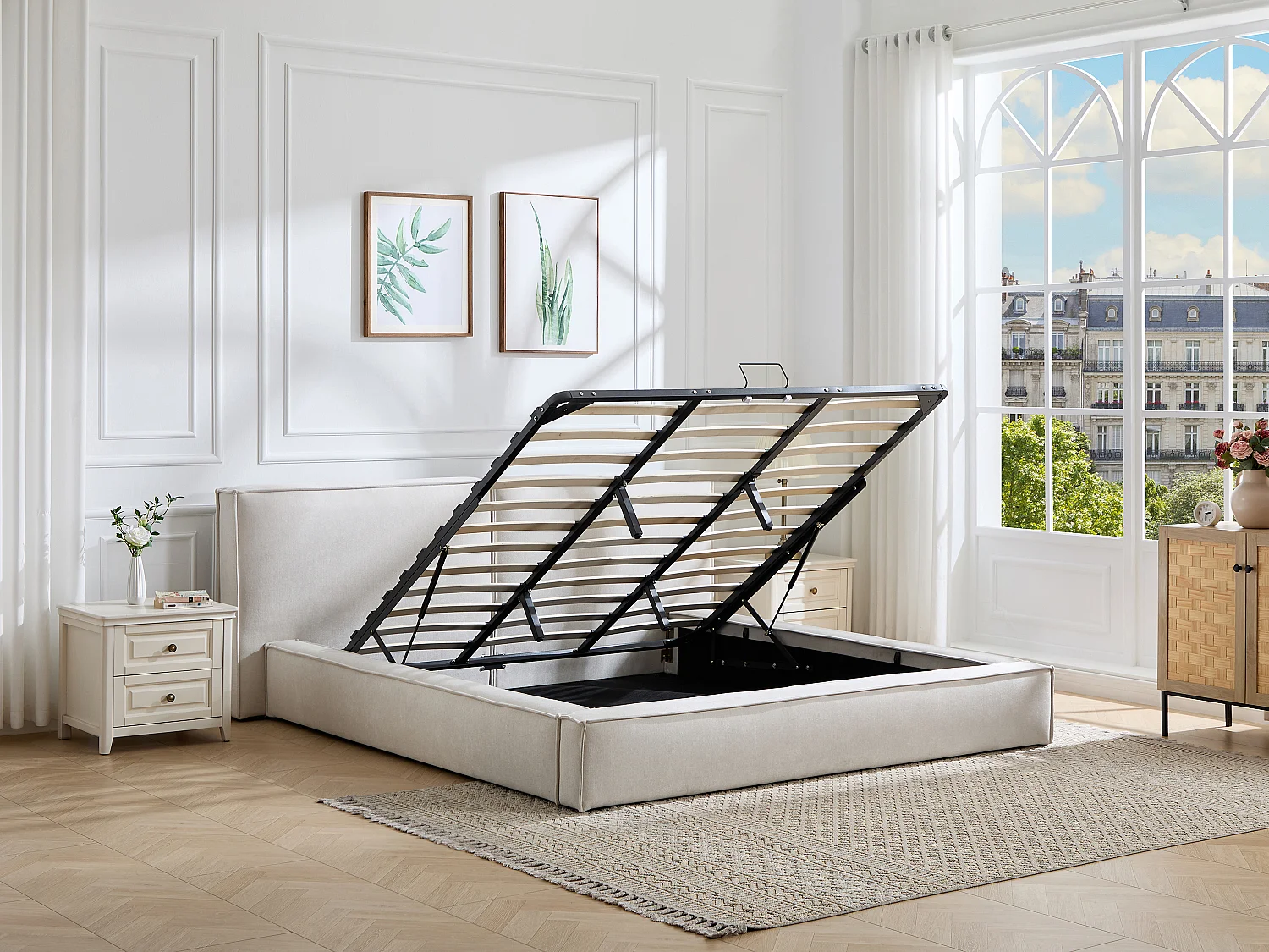 Lit coffre 180 x 200 cm – Tissu – Beige - TAVESO