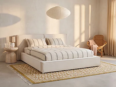 Cama com espaço de arrumação 180 x 200 cm – Tecido – Bege - TAVESO