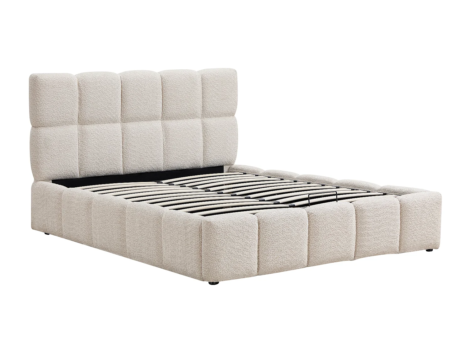 Storage Bed 140 x 190 cm – Boucle Fabric – Beige - DILUDO
