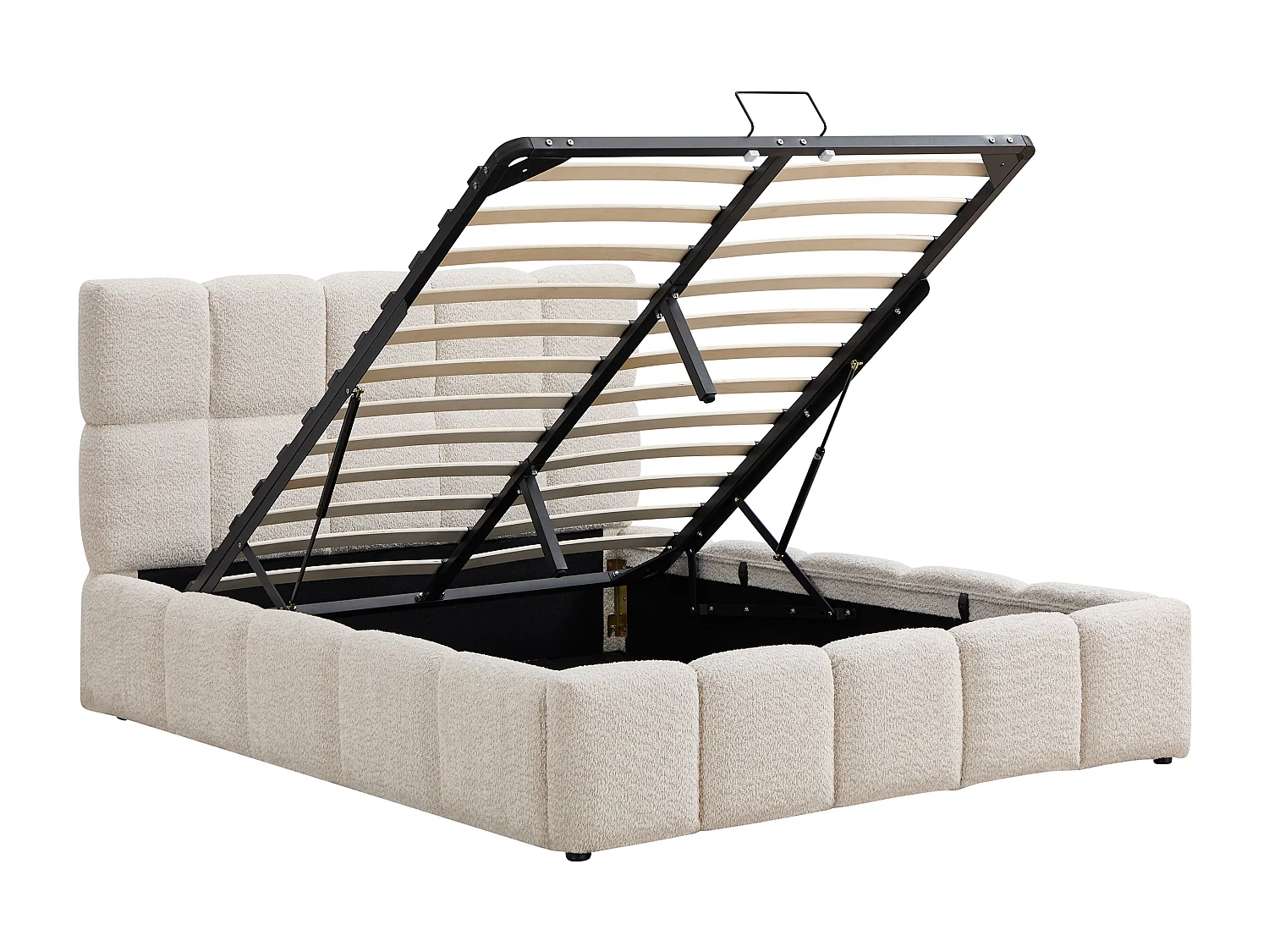 Storage Bed 140 x 190 cm – Boucle Fabric – Beige - DILUDO