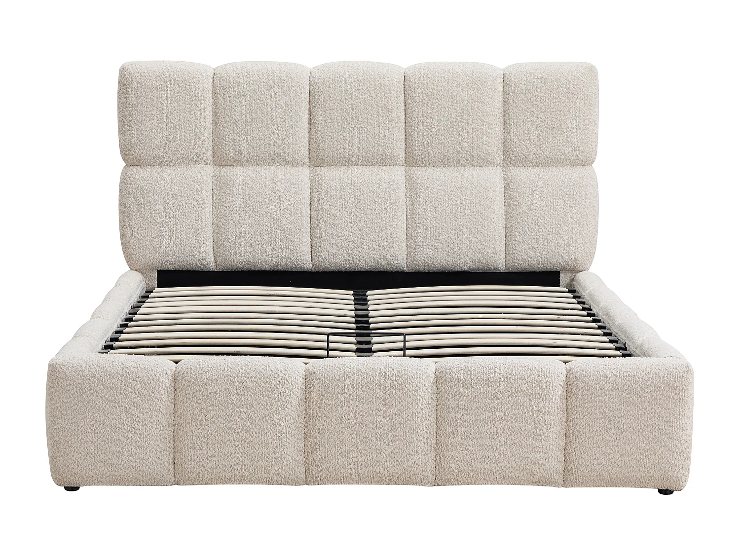 Storage Bed 140 x 190 cm – Boucle Fabric – Beige - DILUDO