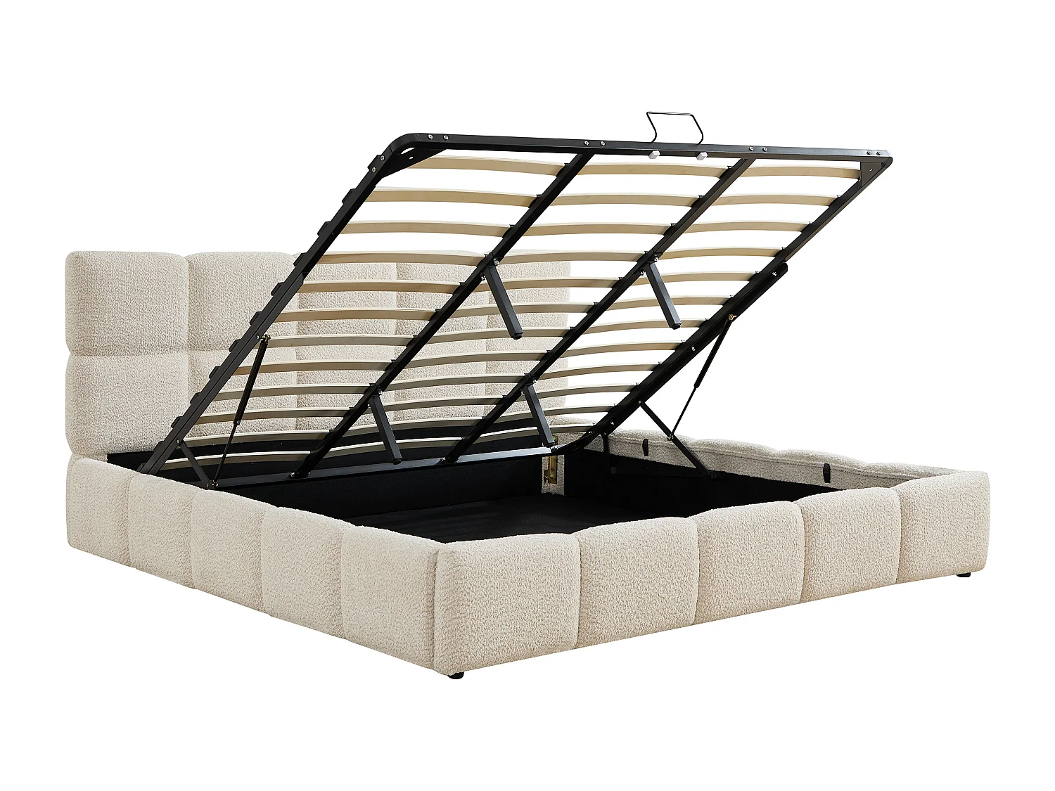 Lit coffre 200 x 200 cm – Tissu bouclette – Beige - DILUDO