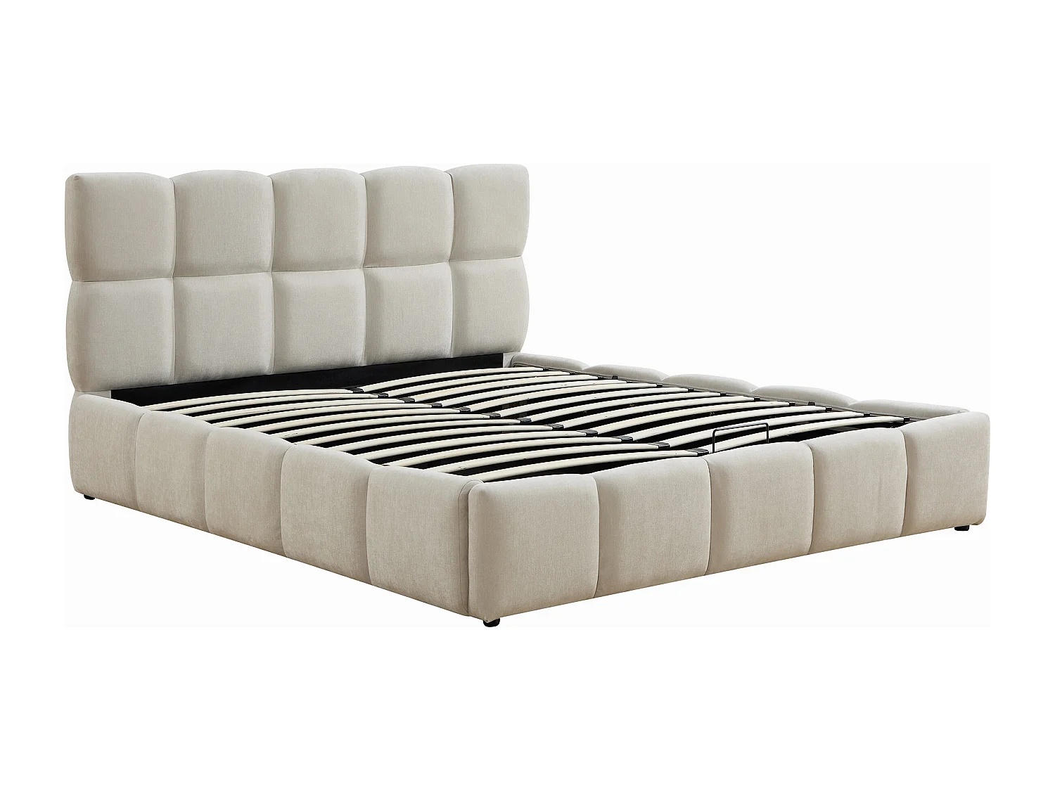 Storage Bed 140 x 190 cm – Fabric – Beige - DILUDO