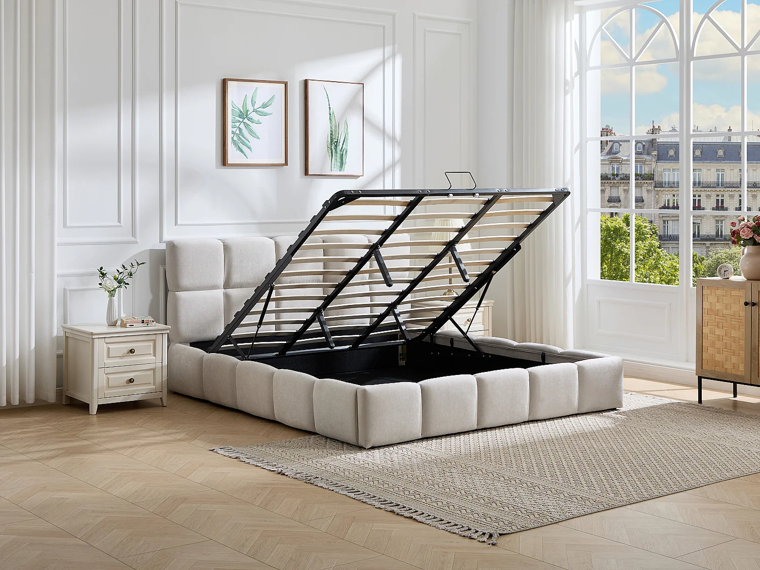 Lit coffre 160 x 200 cm – Tissu – Beige - DILUDO