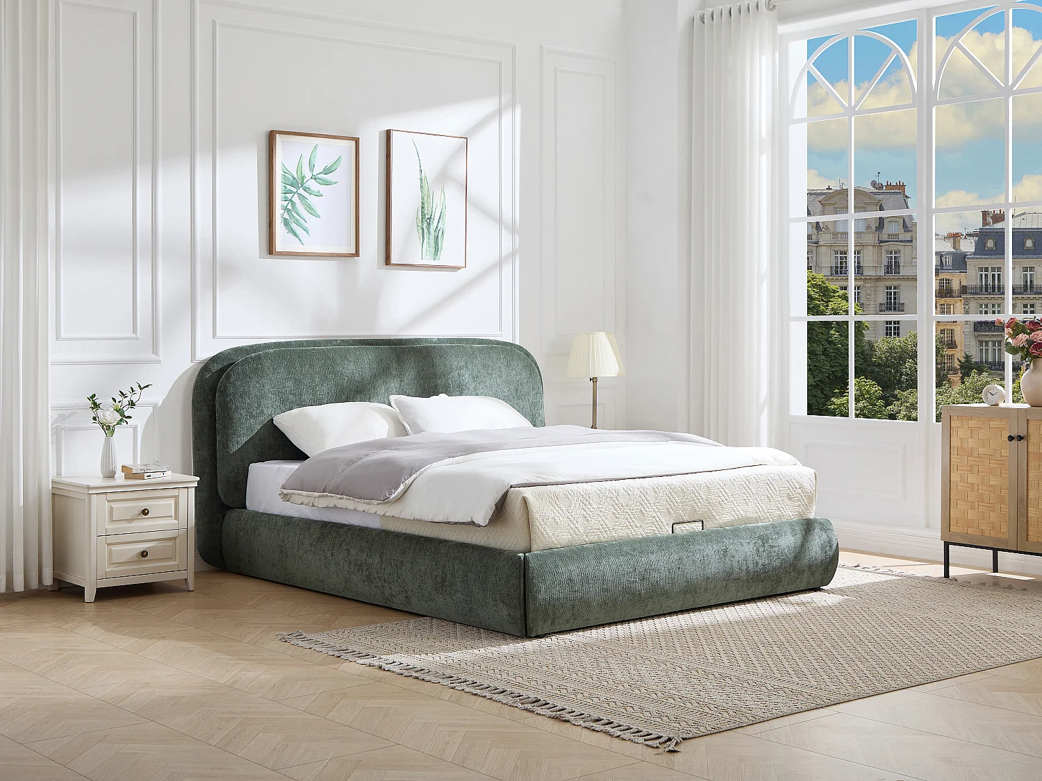 Lit coffre 160 x 200 cm – Tissu texturé – Vert – ZORIMA