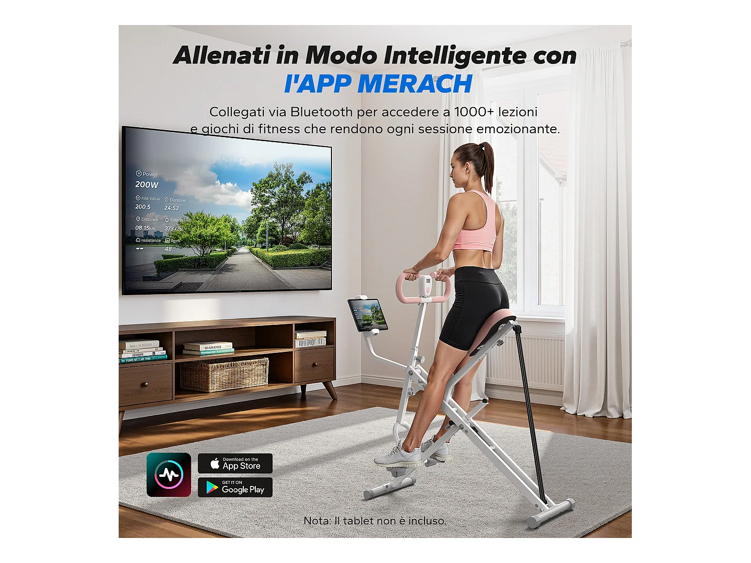 Machine à Squat et Rameur MERACH, Résistance Réglable, 160 kg, Écran LCD, Support de Téléphone, Pour Abdos/Jambes/Dos, Blanc