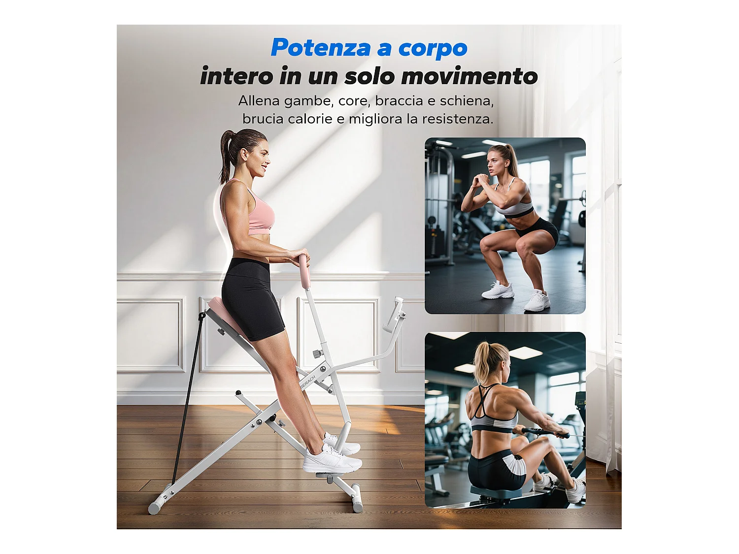 Machine à Squat et Rameur MERACH, Résistance Réglable, 160 kg, Écran LCD, Support de Téléphone, Pour Abdos/Jambes/Dos, Blanc