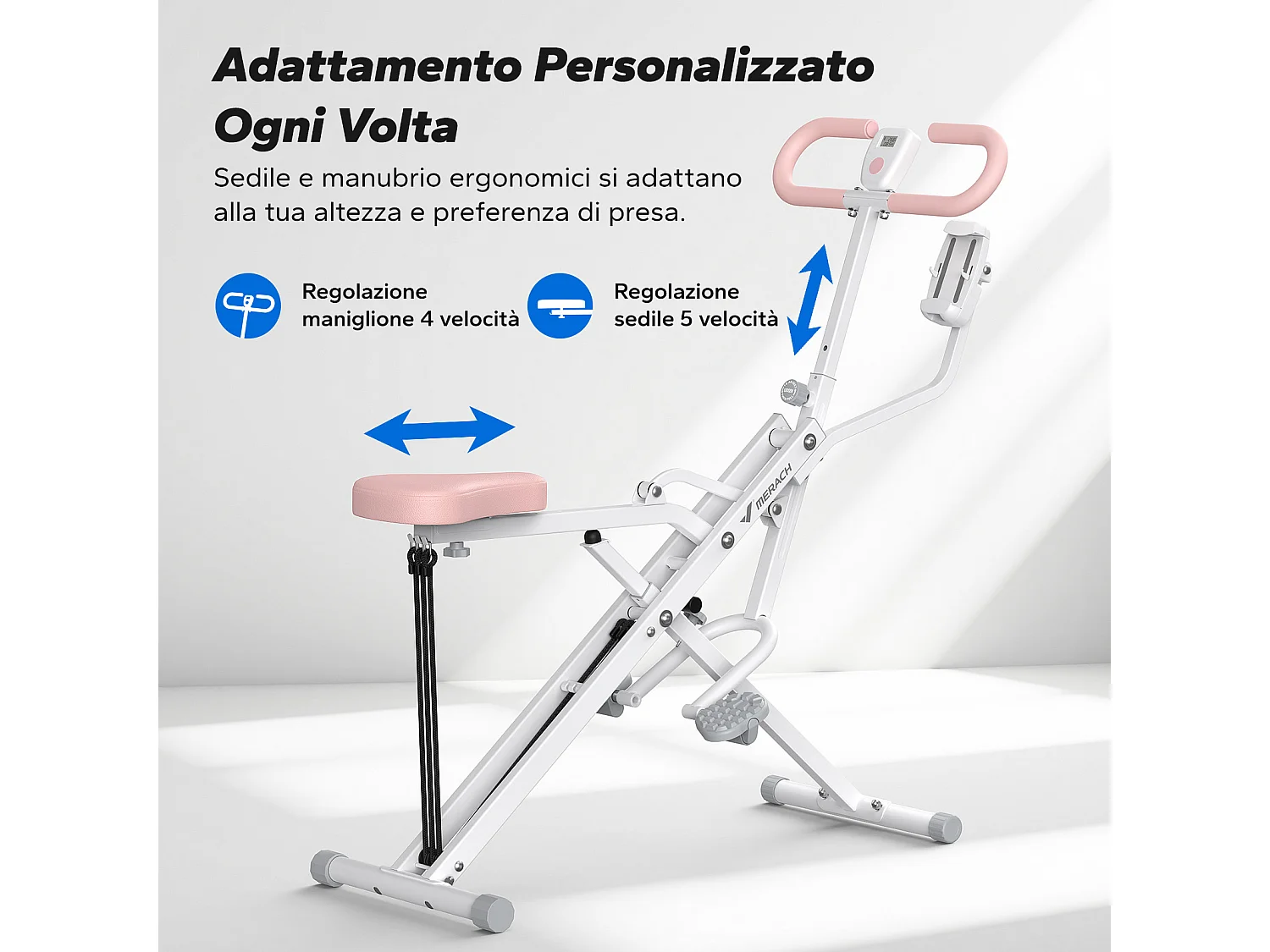 Machine à Squat et Rameur MERACH, Résistance Réglable, 160 kg, Écran LCD, Support de Téléphone, Pour Abdos/Jambes/Dos, Blanc