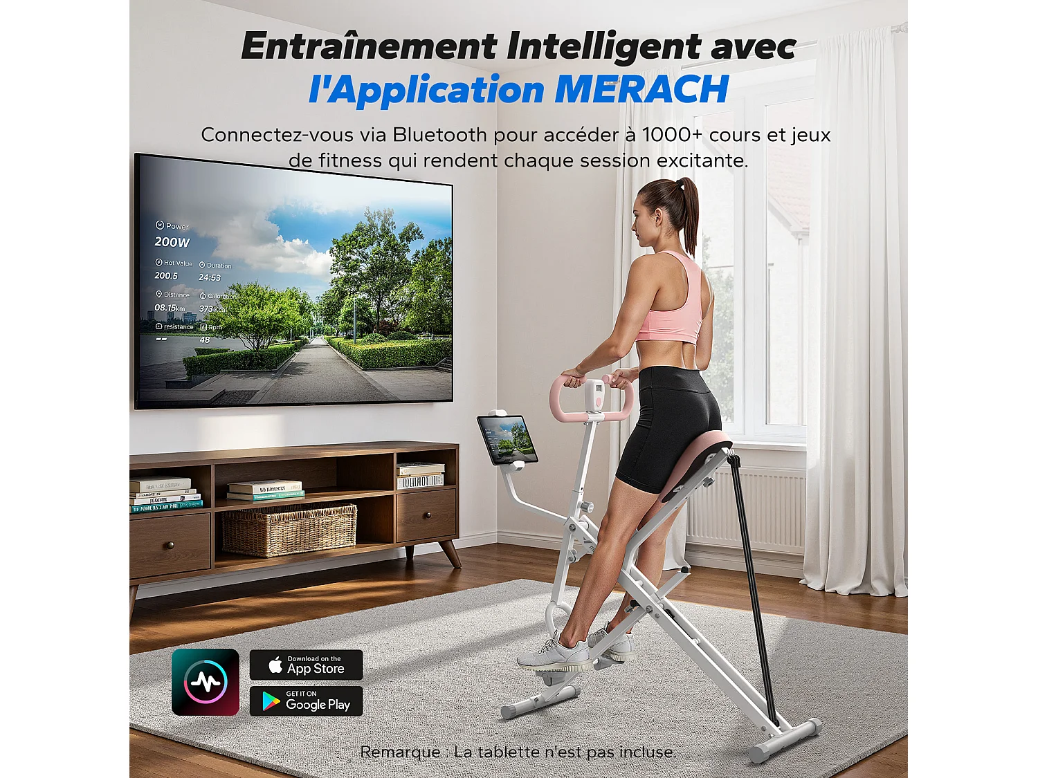 Macchina per Squat e Vogatore MERACH, Resistenza Regolabile, 160 kg, Schermo LCD, Supporto per Telefono, per Addominali/Gambe/Schiena, Bianco