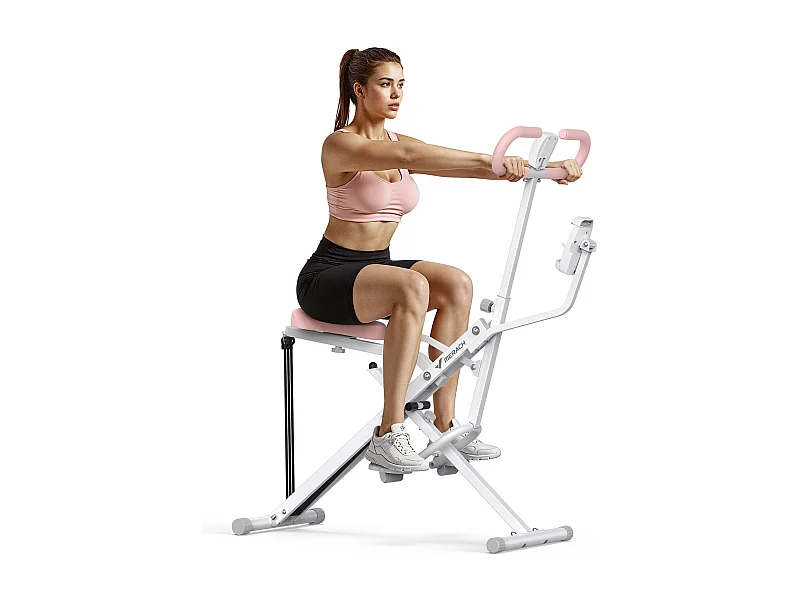 Machine à Squat et Rameur MERACH, Résistance Réglable, 160 kg, Écran LCD, Support de Téléphone, Pour Abdos/Jambes/Dos, Blanc