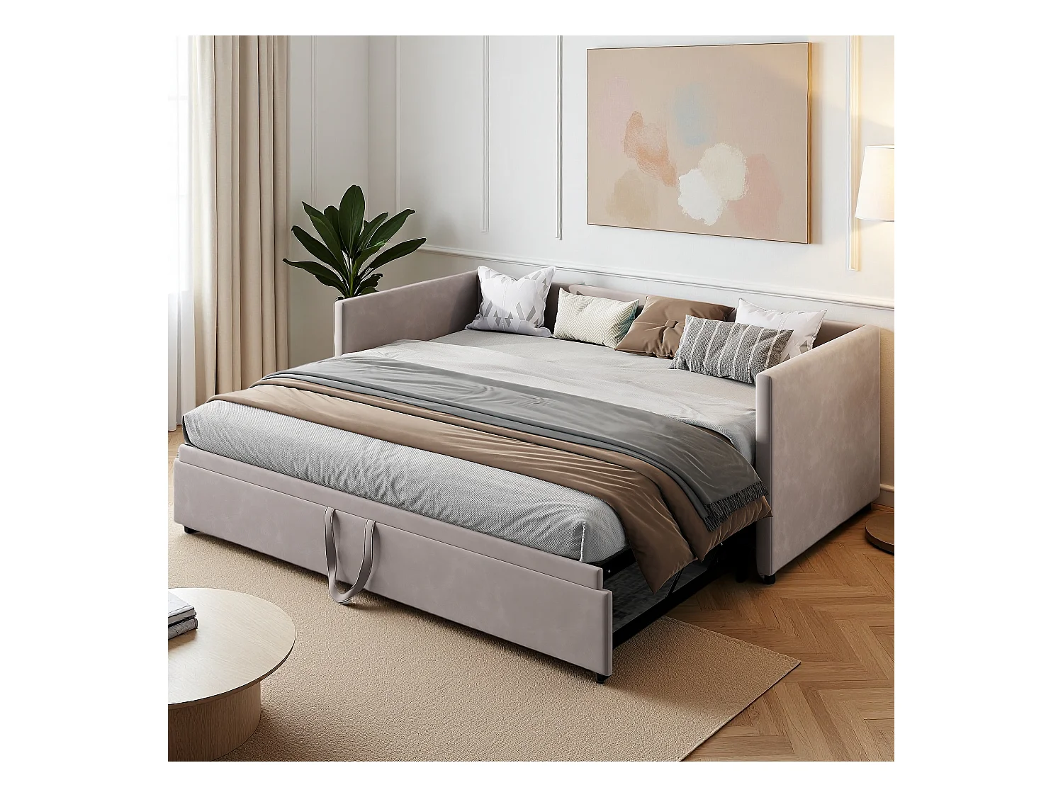 Lit 90x200 cm - Canapé lit 90x200 cm - lit double 90 x 200 cm - lit gigogne 90x200 cm tissu en velous - gris