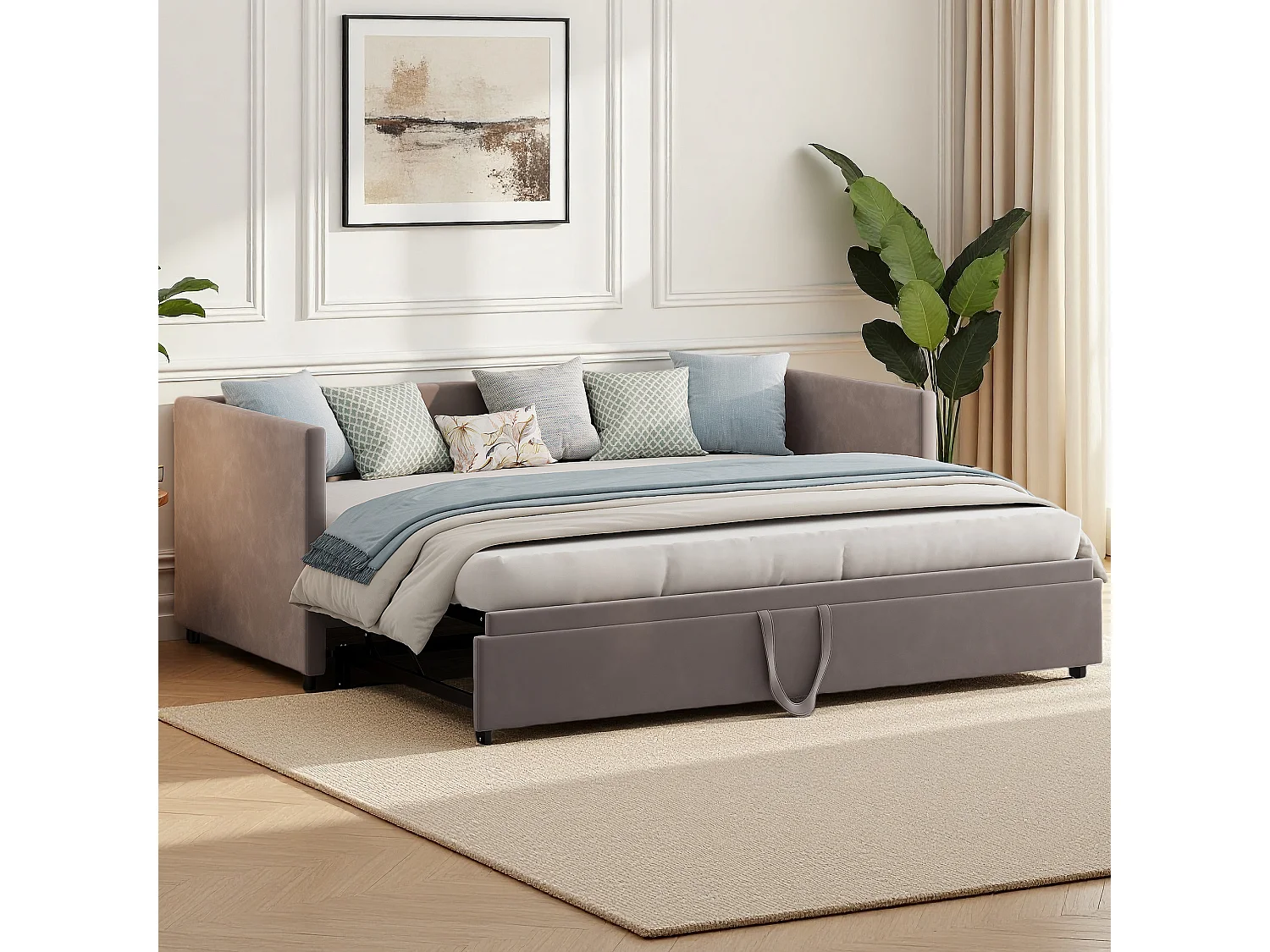 Lit 90x200 cm - Canapé lit 90x200 cm - lit double 90 x 200 cm - lit gigogne 90x200 cm tissu en velous - gris