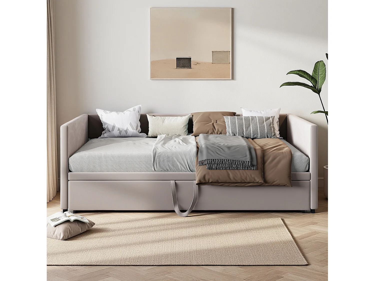 Lit 90x200 cm - Canapé lit 90x200 cm - lit double 90 x 200 cm - lit gigogne 90x200 cm tissu en velous - gris