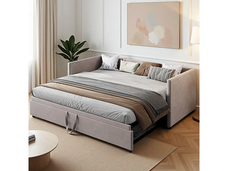 Lit 90x200 cm - Canapé lit 90x200 cm - lit double 90 x 200 cm - lit gigogne 90x200 cm tissu en velous - gris