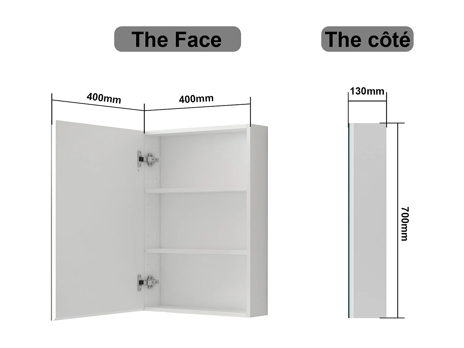 AICA Armoire murale de salle de bain, 70x40x13 cm, 3 Niveaux placard de rangement ( 2 Étagères ), Armoire de toilette, MDF sans LED, Blanc