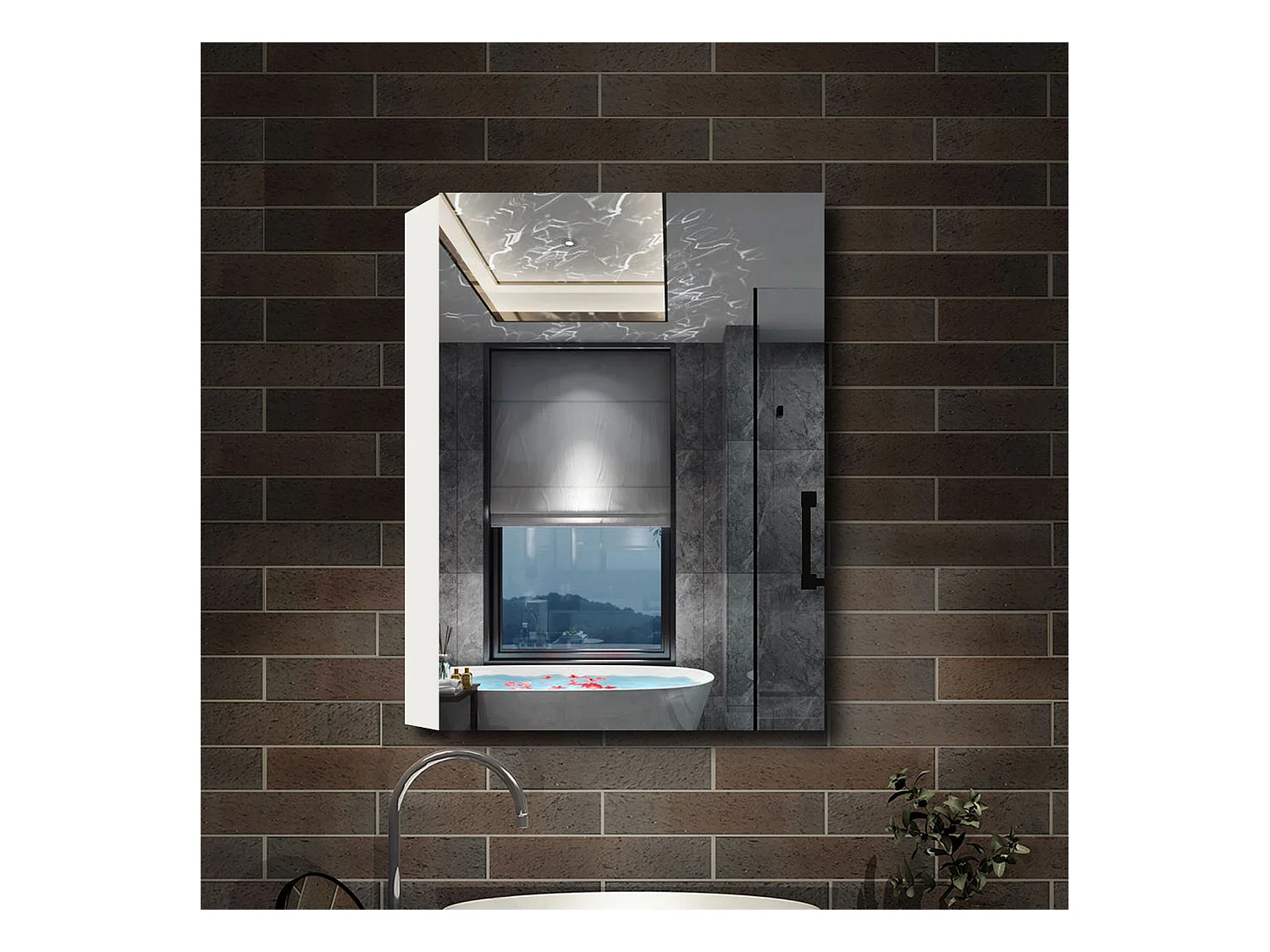 AICA Armoire murale de salle de bain, 70x60x13 cm, 3 Niveaux placard de rangement ( 2 Étagères ), Armoire de toilette, MDF sans LED, Blanc