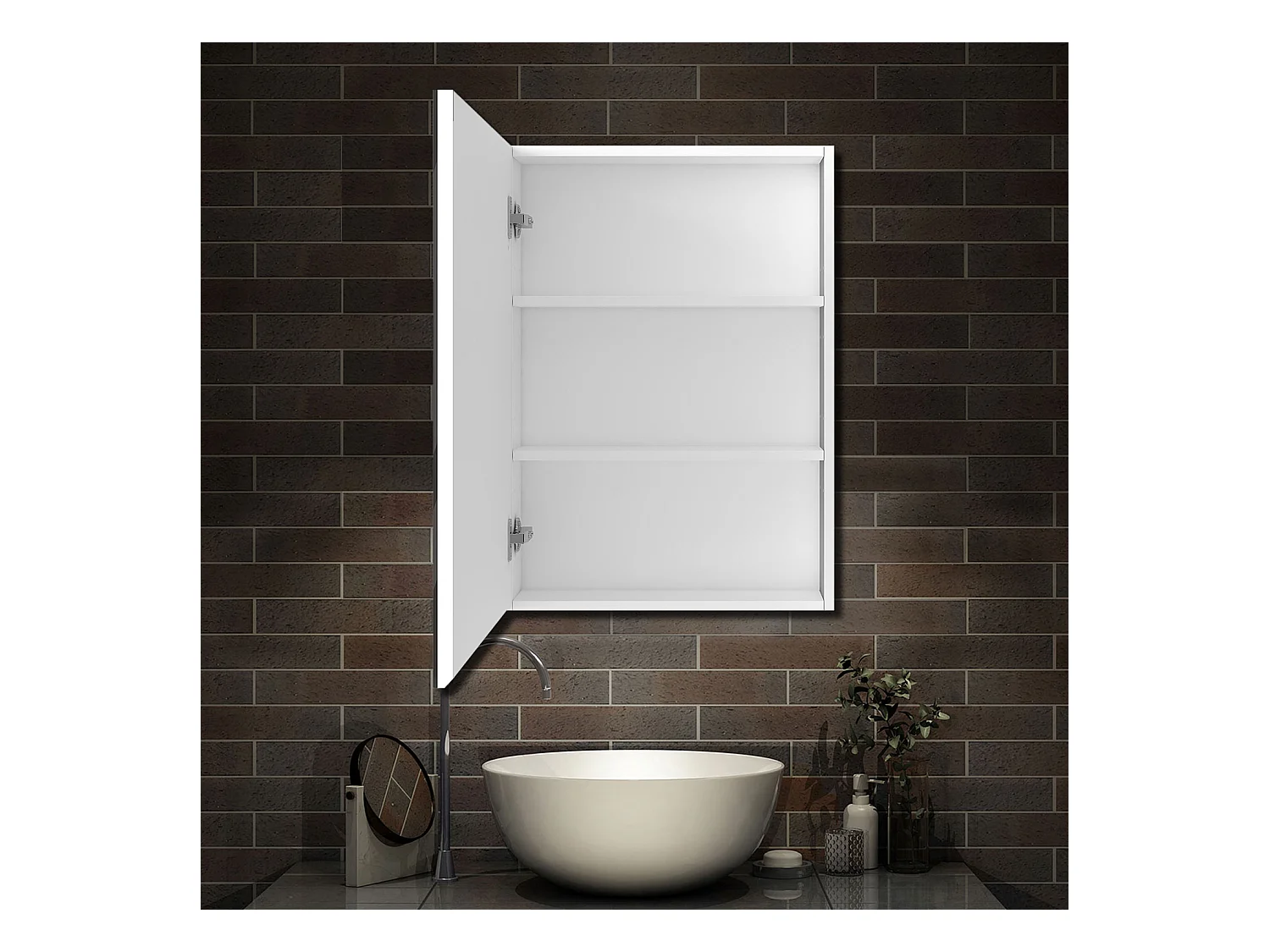AICA Armoire murale de salle de bain, 70x60x13 cm, 3 Niveaux placard de rangement ( 2 Étagères ), Armoire de toilette, MDF sans LED, Blanc