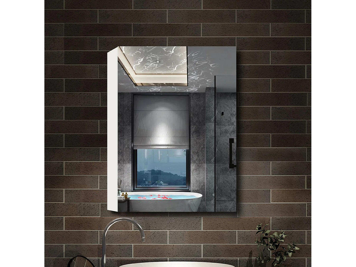 AICA Armoire murale de salle de bain, 70x60x13 cm, 3 Niveaux placard de rangement ( 2 Étagères ), Armoire de toilette, MDF sans LED, Blanc